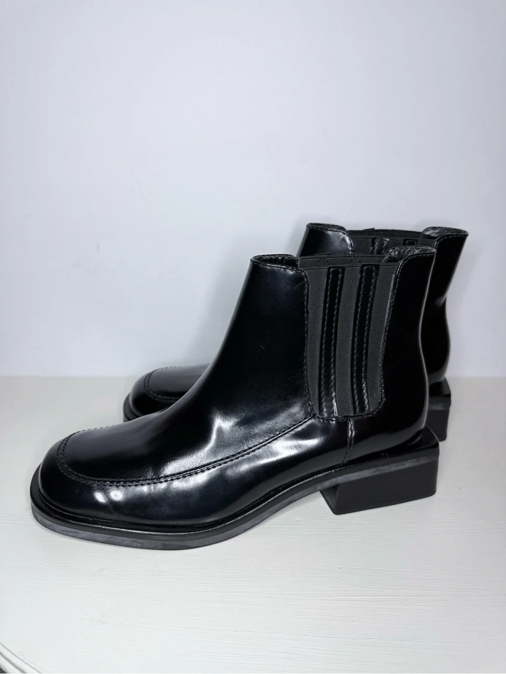 Cole Haan Unique Black Leather Square Toe Chelsea Ankle  Boots Size 8.5